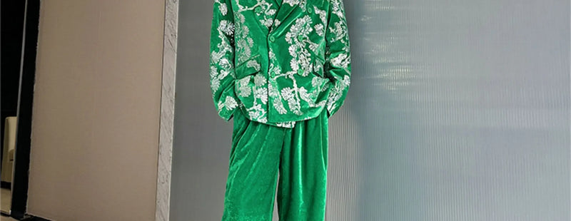men sequin embroidery velvet loose casual 2 pieces suits blazers jacket pant sets stage party dress suits performance costumes unique default style 2845