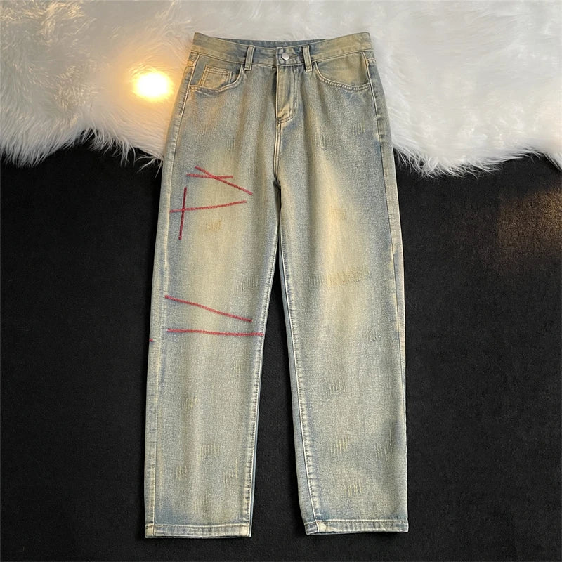 jeans mens spring and autumn retro casual straight leg pants design wide leg long pants cargo pants men unique cargo style 4128