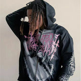 Chaopin High Street Brushed Kanye Vintage Dinosaur Bone Print Hoodie H