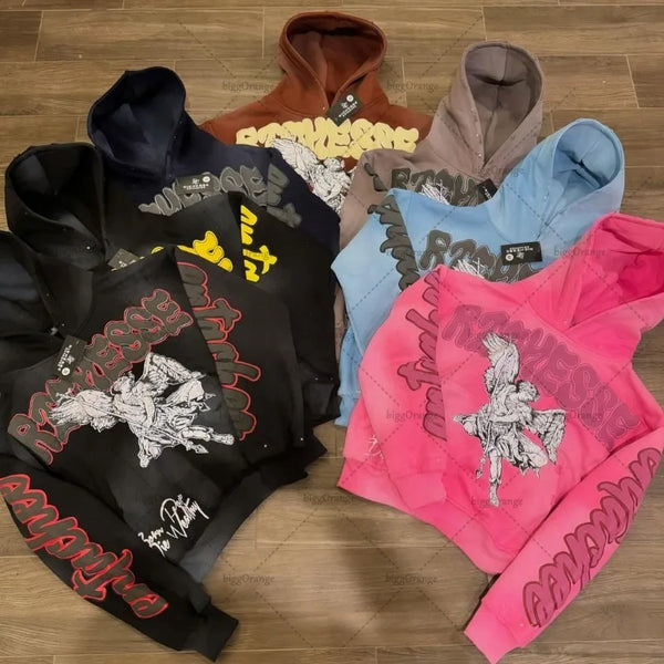 Hip-hop Punk Trend Brand Streetwear Tops Y2K Harajuku Letter Print Colorful Hoodie Men Retro Casual Loose Oversized Sweatshirt