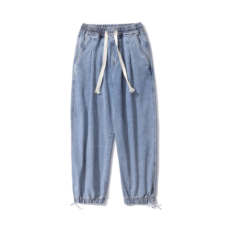 rainbowtouches men jeans fashion classic brand men wide legs elastic concise jeans casual trousers retro style boy loose pants unique jeans style 3148