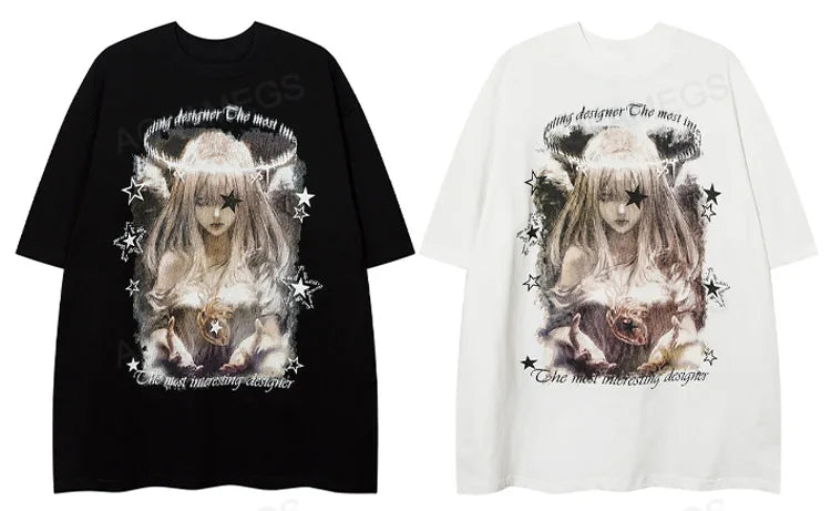 Vaporwave Crying angel – 2023 Streetwear Harajuku Men T Shirt Girl Letter Graphic Tsh