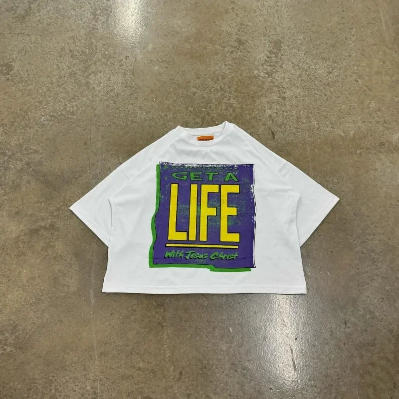Y2k Chrome logo – American Gothic Brand Fashion Letter Pattern Print Oversized