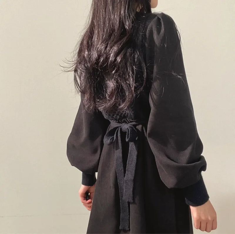 Winter Dress Long Elegant Splicing Stripes Y2k Knitted Dress Women Koean Fashion Long Sleeve Dresses Female Club Party Vestidos