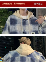 American high street men and women trendy personalized hooded cardigan sweatshirt couple loose retro plaid casual jacket top y2k