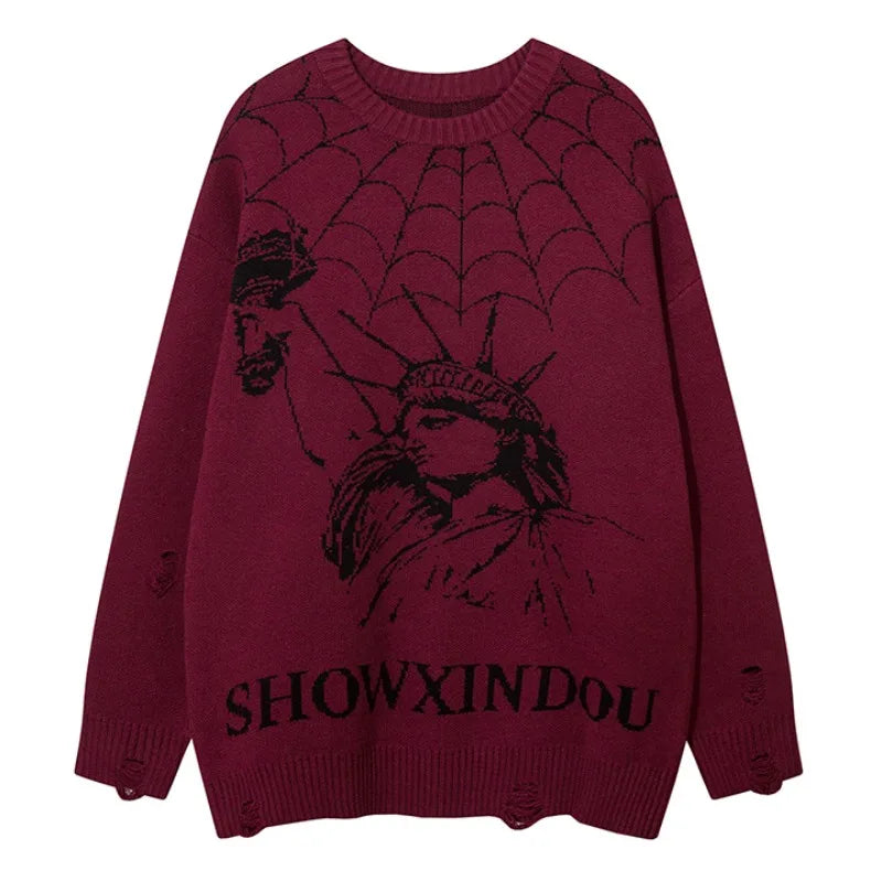 hip hop knitted sweater mens winter o neck harajuku pattern pullover streetwear casual loose pullover sweaters jumper knitwear trendy hip hop style outerwear, streetwear fashion hoodie, urban wear with bold artwork