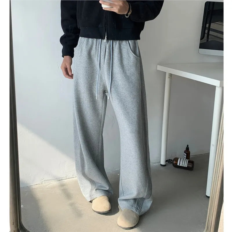 winter new mens tie dye fleece casual pants side striped wide leg straight sweatpants neutral high quality long baggy trousers casual joggers