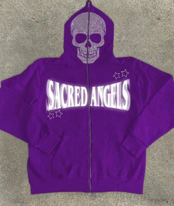 European American 2024 dark skull hip-hop sweatshirt trend men and women personalized zipper loose cardigan hooded jacket top
