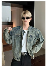 Mens Denim Jackets American Style High Street Zippers Coat Vintage Was