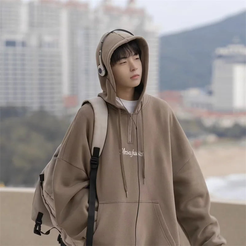 Autumn Letter Printed Half Zipper Hoodies For Men Y2K Streetwear Loose Hooded Sweatshirts New Vintage Fashion Pullover Hoody