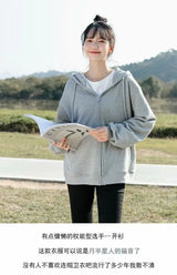 Grey Sweatshirt Hooded Casual Cotton Cardigan Sweatshirts Gray Women C