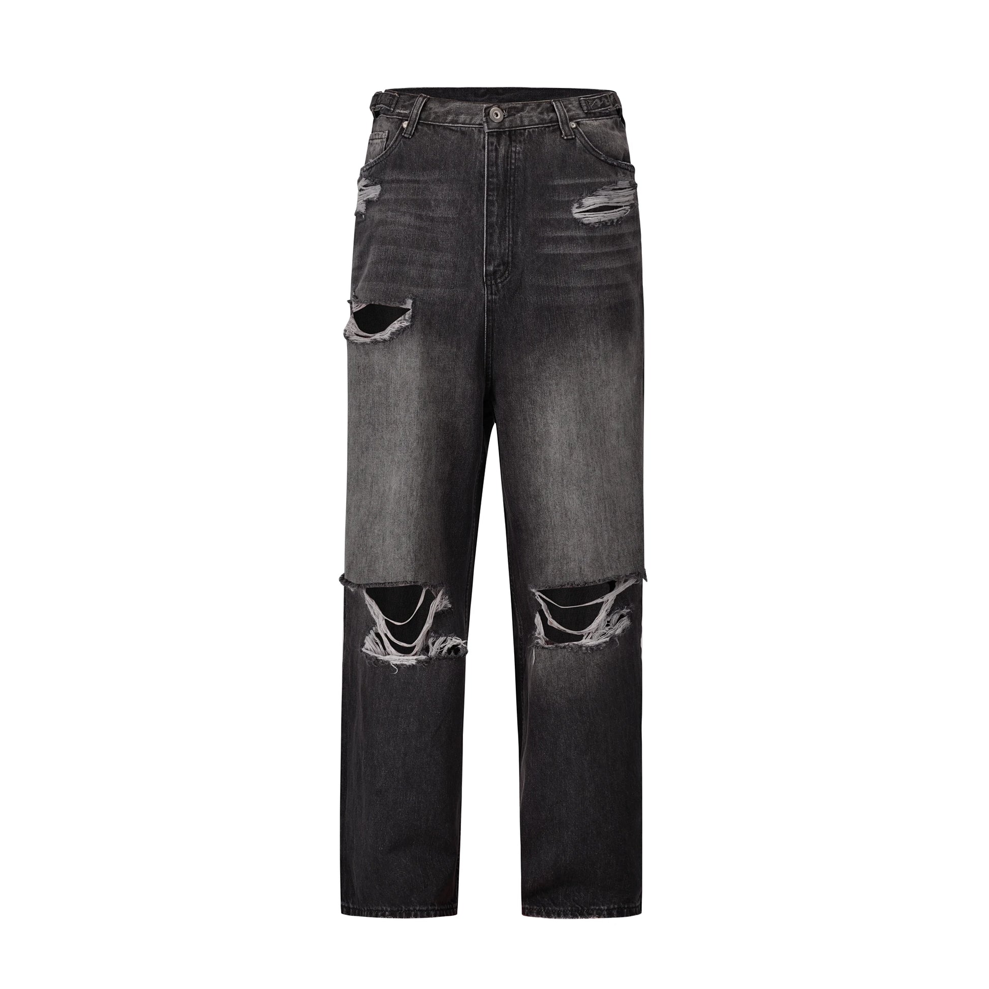 baggy damaged heavy industry washed jeans pants vibe loose casual silhouette straight worn pants knee ripped denim trousers denim street jeans