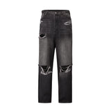 baggy damaged heavy industry washed jeans pants vibe loose casual silhouette straight worn pants knee ripped denim trousers denim street jeans