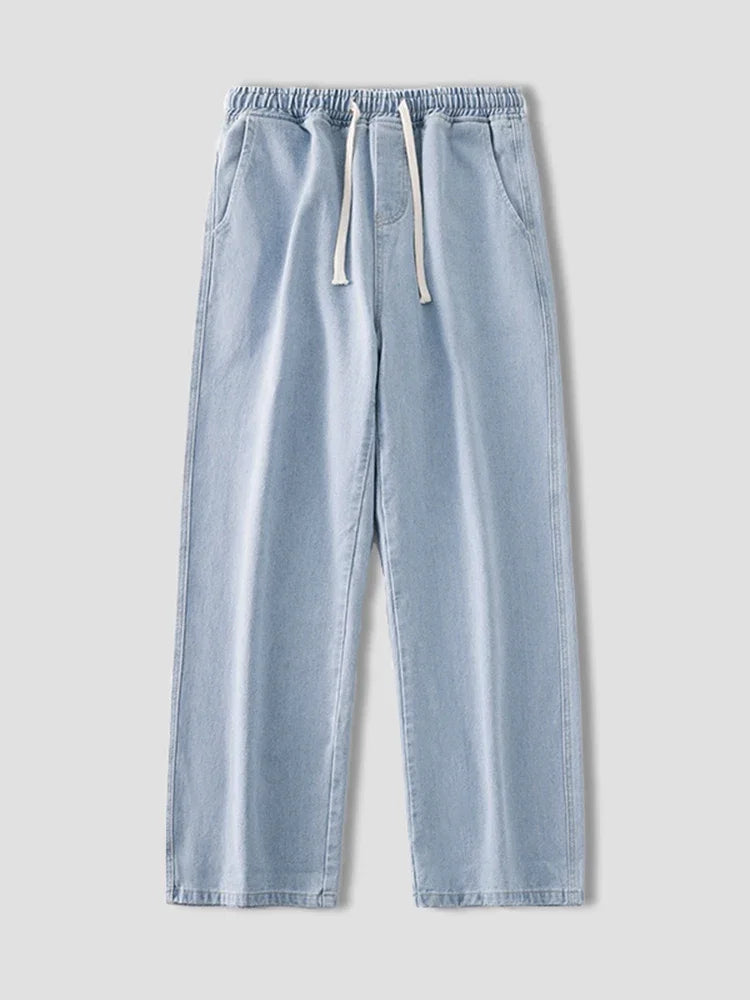 autumn korean fashion drawstring y2k jeans homme classic baggy straight wide leg pants 2025 new hip hop streetwear casual jean unique jeans style 708