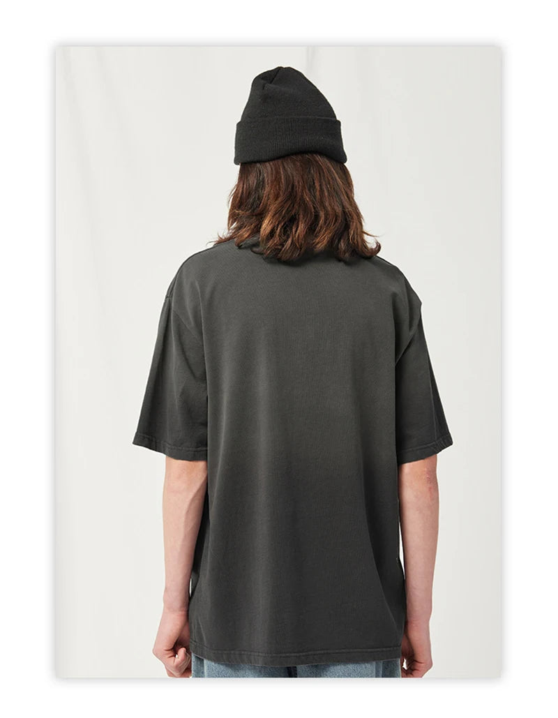 Spring Summer New Products Fried Color Wash Water Gradient Color Loose Short-sleeved Casual Basic Bottoming Round Neck