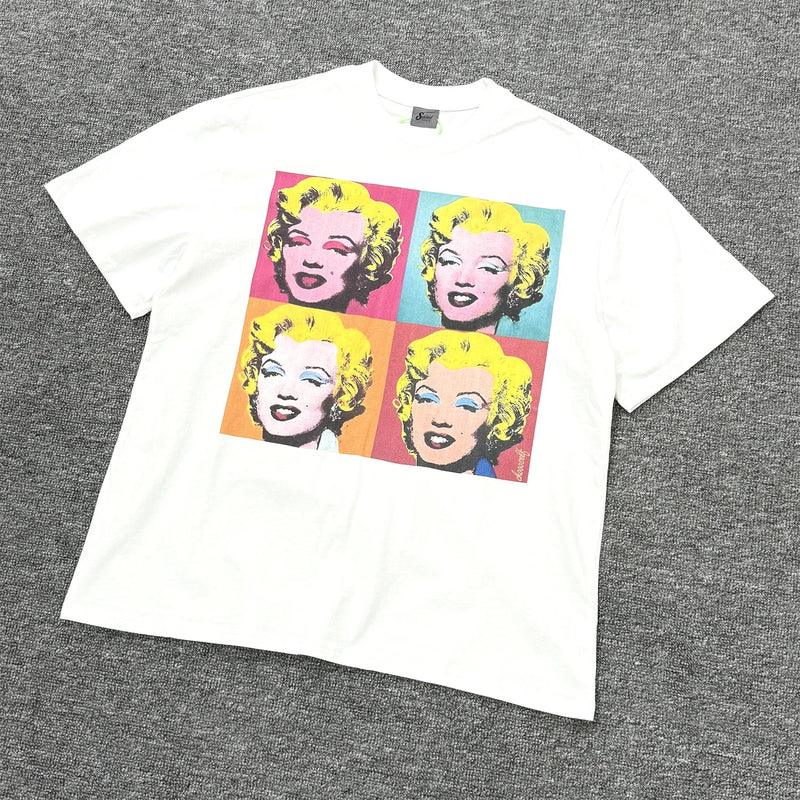 vaporwave vintage t-shirt featuring vintage summer monroe portrait print streetwear hip pop style high street white tops t shirt