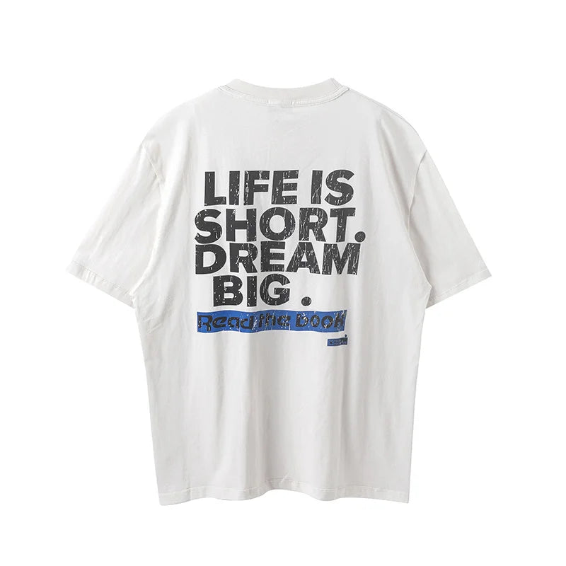 Anime Vintage t-shirt – False Letter Print Washed Distressed Faded Vintage Standard