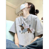 Y2k Graphic tee – New Pure Cotton Gray Korean Niche Short Sleeved T Shirt For