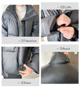 Winter Stand Collar Thicken Leather Short Jacket Men Fashion Loose Casual Warm Cotton-padded PU Leather Bomber Jacket Parka Coat