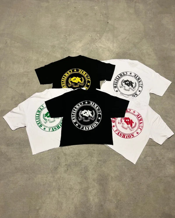 Vaporwave Chrome logo – Y2K Streetwear Gothic Straw Letters Oversized Printed T Shir