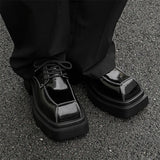 Men Streetwear Dark Black Fashion Thick Sole Platform PU Leather Casual Luxury High Street Increase Square Derby Shoes Man
