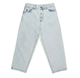 retro deep blue polar big boy baggy jeans mens women gothic wide leg trouser y2k hip hop cartoon embroidery streetwear jeans denim street jeans