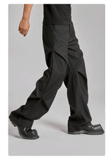 extended length edition wrinkle fashion men streetwear fashion hip hop vibe loose casual straight black suit pant trousers unique default style 1924