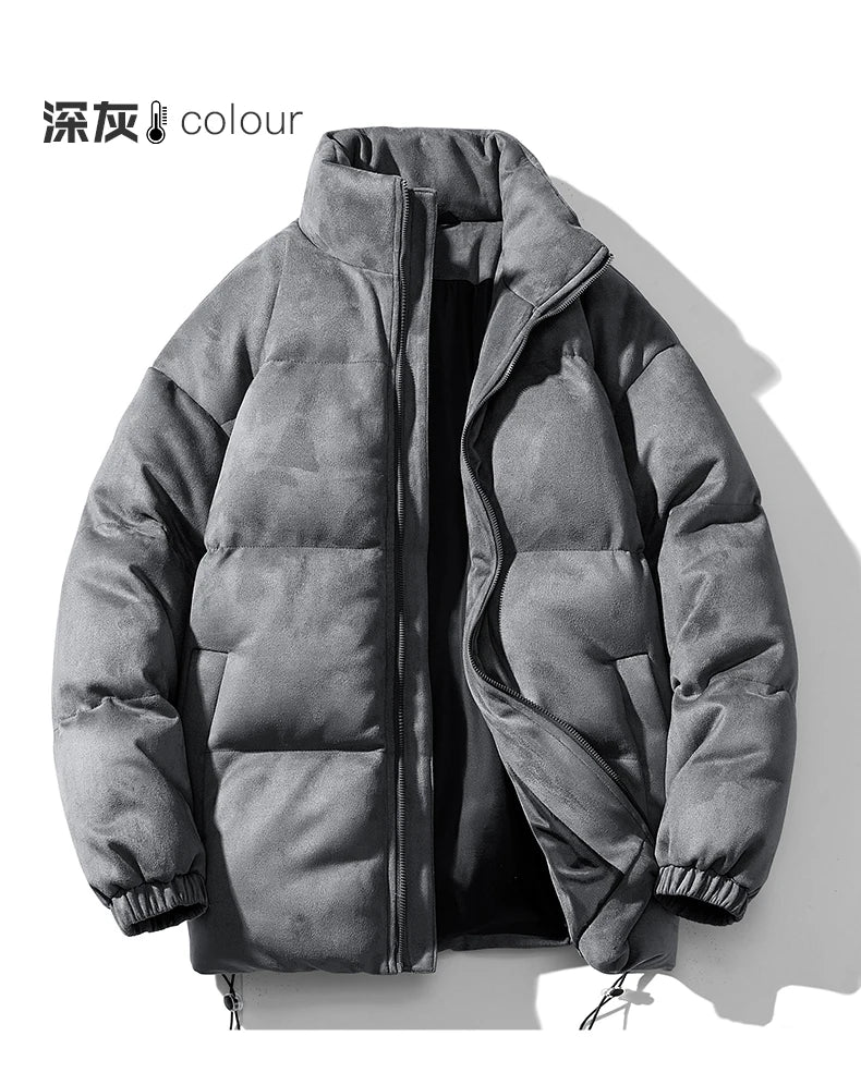 Streetwear Men's Winter Harajuku Fashion Jacket Parkas Bubble Jacket Oversize Warm Solid Coat Faux Suede Puffer Jacket