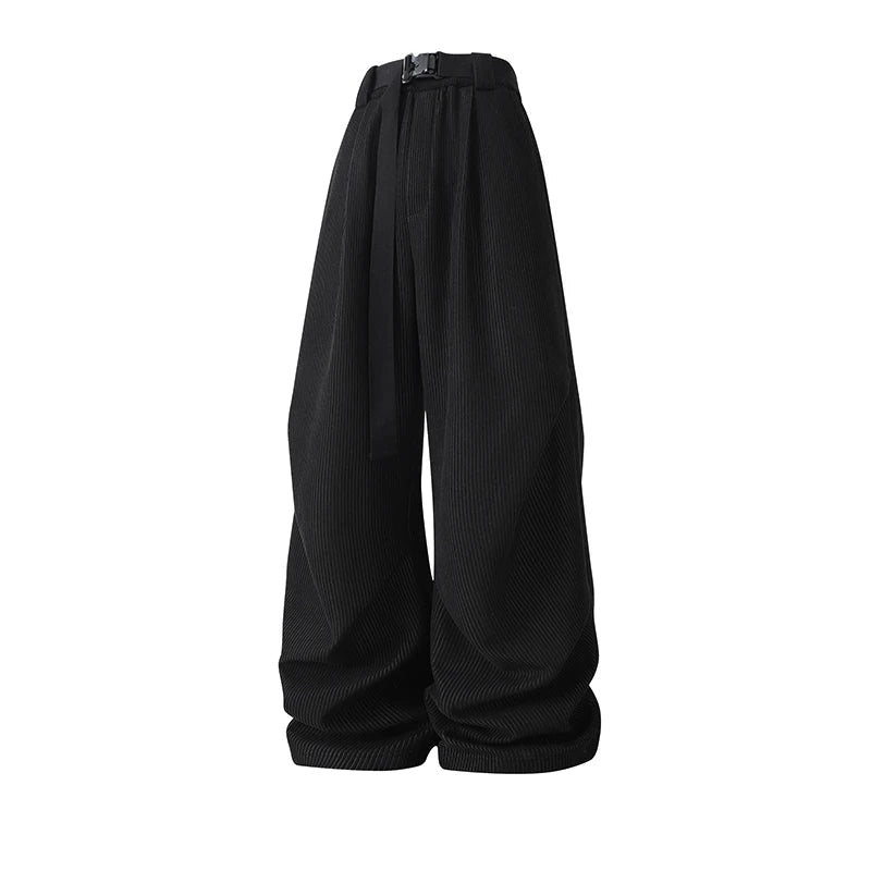 winter mens wide leg straight sweatpants korean fashion warm fleece track pants male casual thermal trousers with long belt unique joggers style 1095