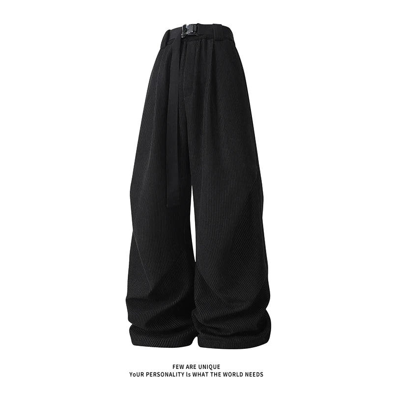 winter mens wide leg straight sweatpants korean fashion warm fleece track pants male casual thermal trousers with long belt unique joggers style 1095