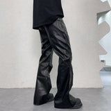 men streetwear fashion hip hop punk gothic vibe casual leather bell bottoms pant man boyfriend flared trousers relaxed fit trousers