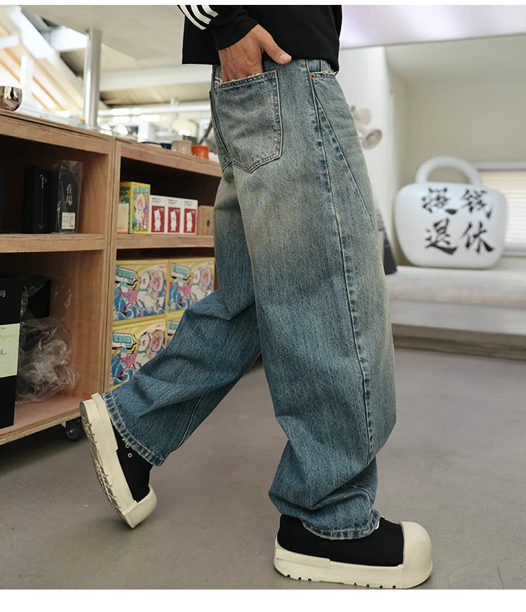 mens american streetwear fashion loose casual hip hop vintage denim baggy jeans pants man wide leg trousers y2k jeans men unique jeans style 2312