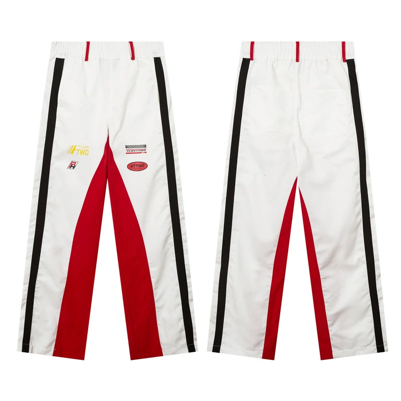 high street side striped spliced straight pants unisex elastic waist streetwear casual racing biker sportwear pants joggers men unique joggers style 4003