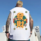 Sadcore Oversized shirt – Mens Chinese Character Print Sleeveless T Shirt Summer Fashion