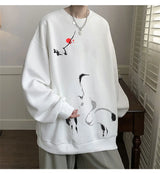 Ink Painting Cartoon Crane Printed Pullover Hoodies For Men 2024 New H