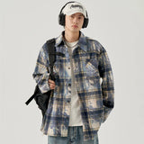 Korean Streetwear Shirt – Autumn Mens Ink Tie Dye Plaid Long Sleeve Shirt Korean Fashion Vintage Button T Shirts Y2K Streetwear Social Shirt Jackets | Street Shirt Drop #42