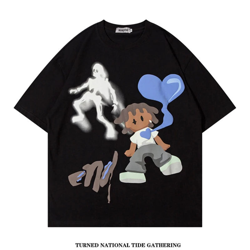 Anime Aesthetic print tee – 2023 Hip Hop Original Hand Painted Cartoon T Shirts Mens Coo