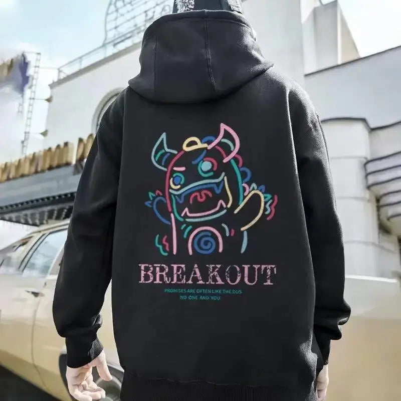 Breakout Cattle Harajuku Prints Mens Pullover Hoodies Casual Loose Sweatshirt
