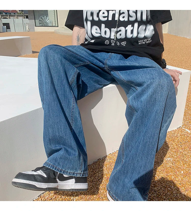 4 colors baggy jeans men fashion casual wide leg jeans men streetwear loose hip hop straight denim pants mens trousers m 2xl unique jeans style 4044