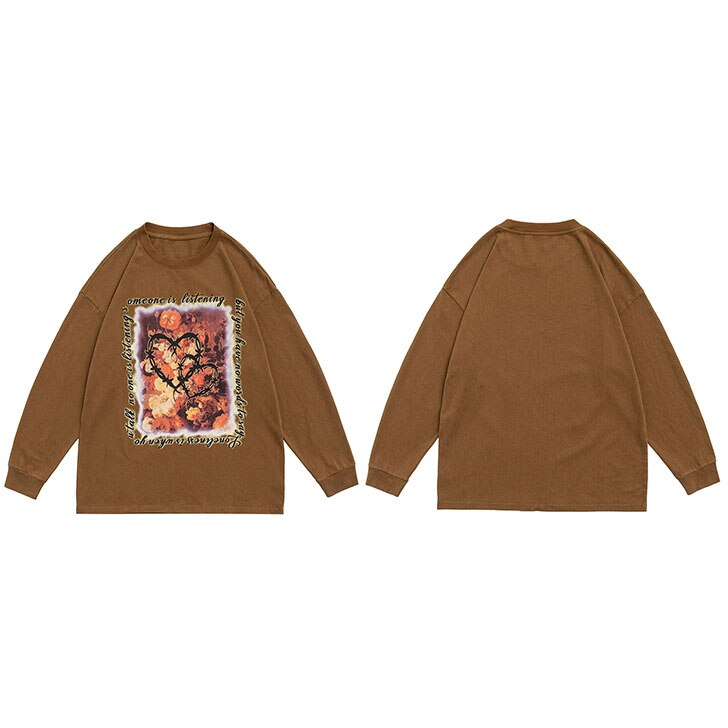 "Heart Floral" Unisex Men Women Streetwear Graphic Sweatshirt Daulet Apparel