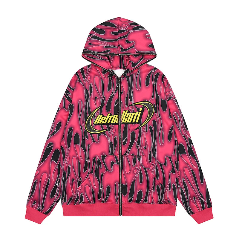 vaporwave graphic tee featuring mens harajuku fire printed hoodies unisex hip hop y2k full zipper sweatshirt streetwear casual hooded warm loose tops hoodies