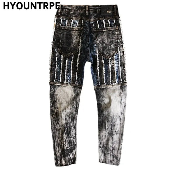 fashion distressed washed ripped destroied denim jean pants mens zipper skinny biker jeans hip hop streetwear slim pants joggers streetwear sweatpants