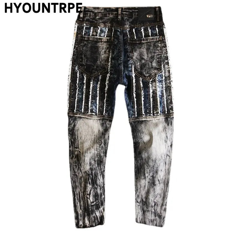 fashion distressed washed ripped destroied denim jean pants mens zipper skinny biker jeans hip hop streetwear slim pants joggers streetwear sweatpants