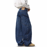 men women streetwear fashion vintage loose casual wide leg denim cargo baggy jeans pants cityboy harem trousers combat utility trousers