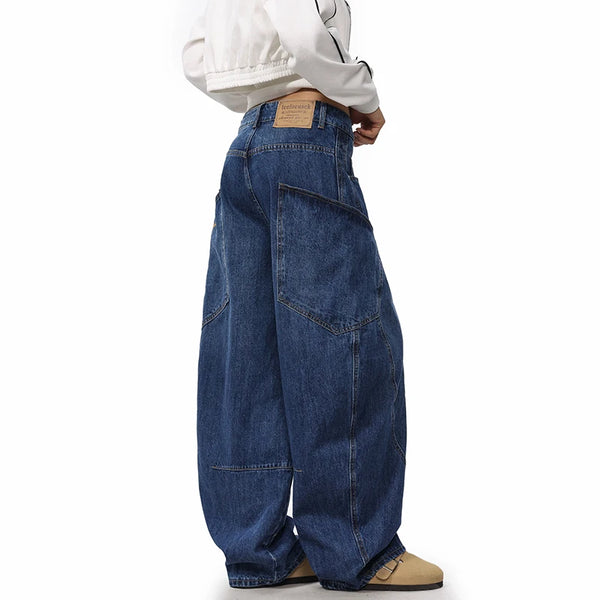 men women streetwear fashion vintage loose casual wide leg denim cargo baggy jeans pants cityboy harem trousers combat utility trousers