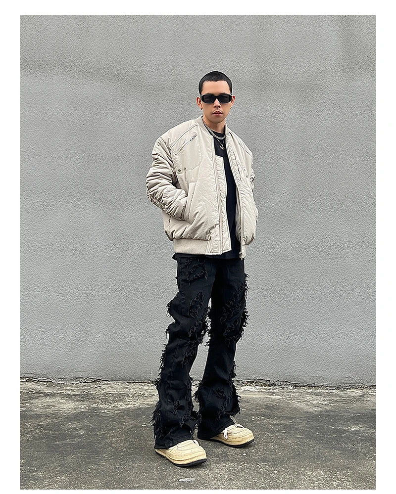 mens distressed ripped destroied tassel denim jean pants new fashion biker jeans streetwear flare pants joggers y2k men s jeans unique joggers style 3996