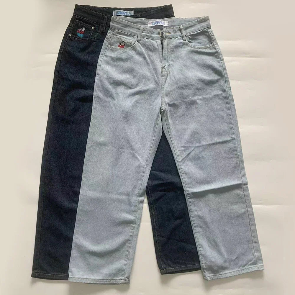 big boy denim y2k embroidery golf trap wang jeans men women streetwear baggy jeans pants leisure simple straight cargo trousers unique cargo style 4057