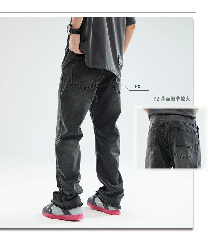 men streetwear hem zipper plus size distressed retro fashion loose casual denim pants jeans cityboy jeans trousers 28 40 unique jeans style 2728
