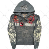 American Fashion Trend Pattern Print Zipper Hoodie Women Y2K New Stree