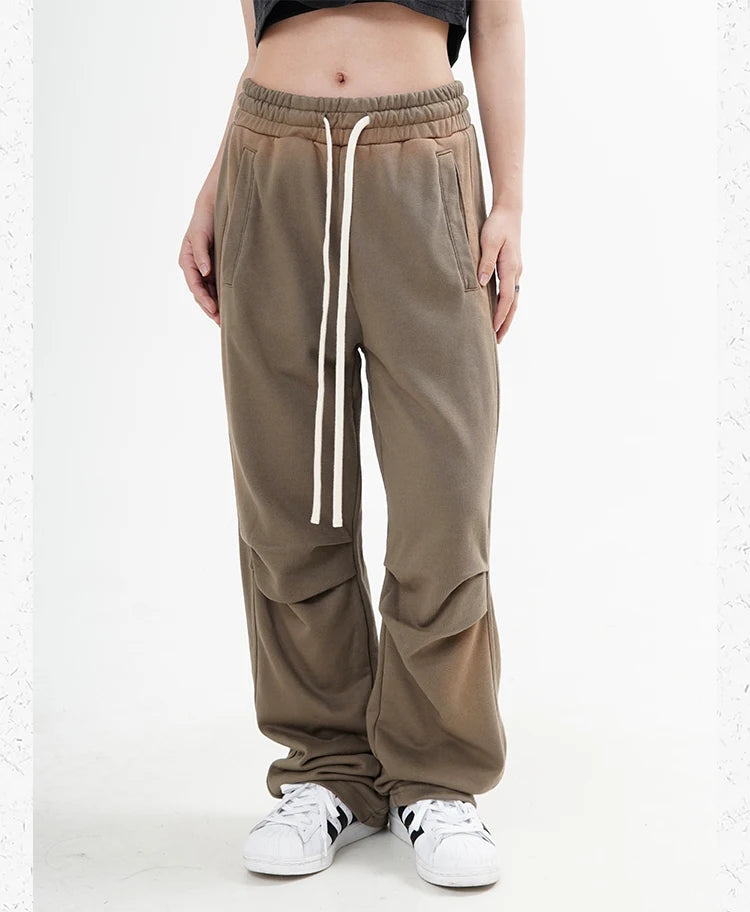 fashion washed distressed pants elastic waist drawstring men women hip hop casual sportwear pants unisex y2k streetwear joggers unique joggers style 570